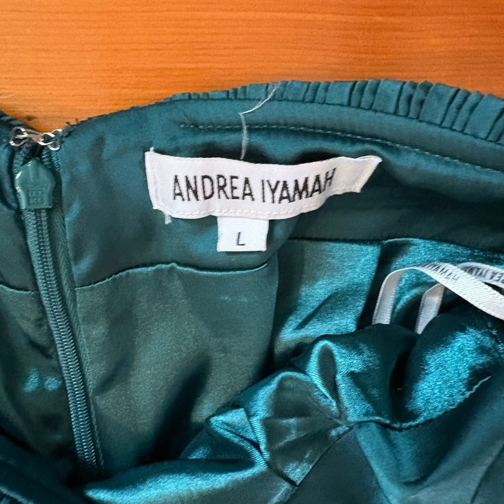 Andrea Iyamah Teal Wide-Leg Pleated Pants - Picture 6 of 6